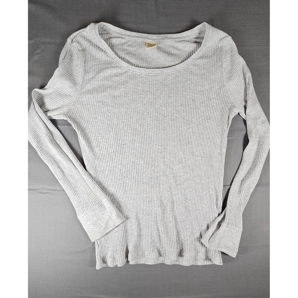 Faded Glory Womens XL 16-18 Gray Ribbed Knit Long Sleeve Scoop Neck Top Layering